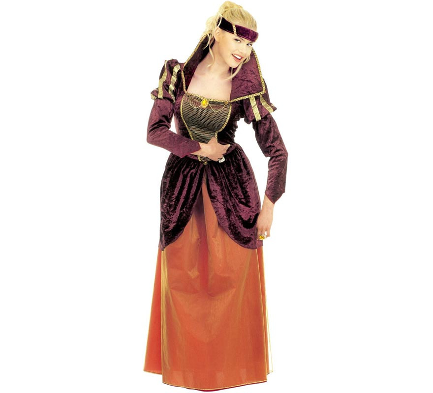 Brown Medieval Queen Costume with Headdress for Women