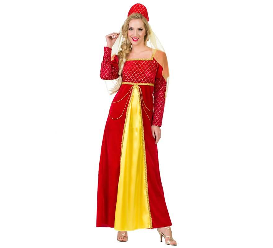 Disfraz de Reina Medieval Roja y Amarilla para mujer