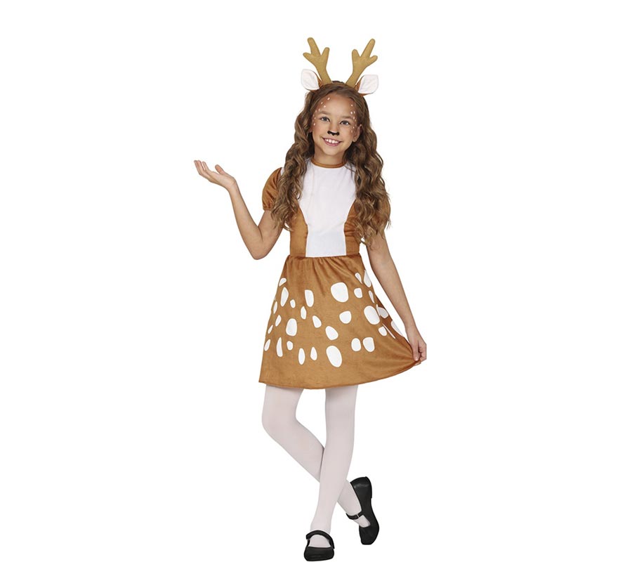 White and brown reindeer costume in dress for girls