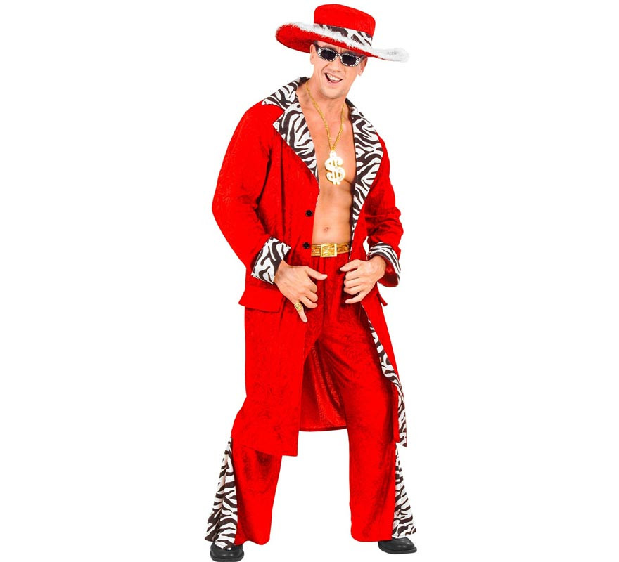 Red velvet King of the Pimps costume for men