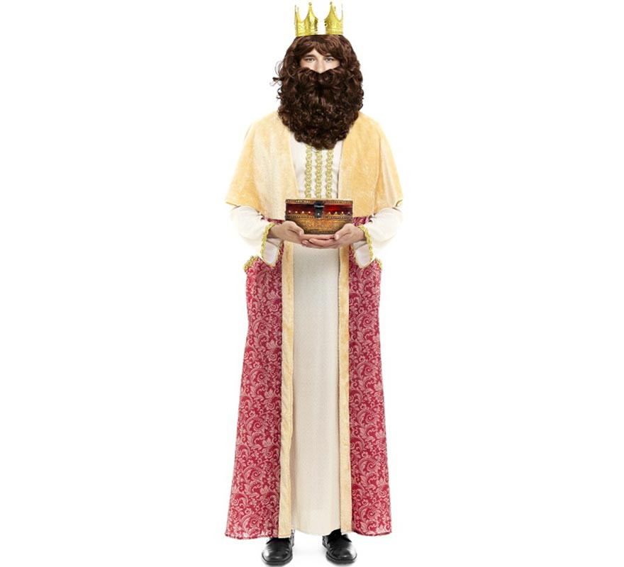 Burgundy King Gaspar costume with cape for men