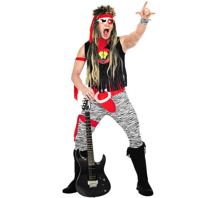 Costume da Rock Star nero e rosso per uomo