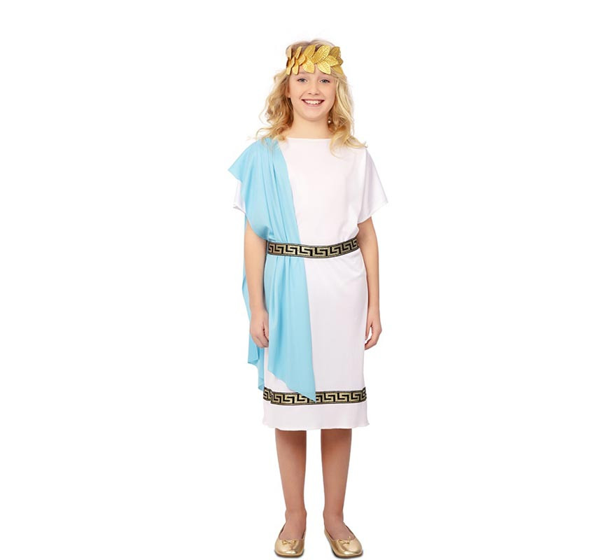 Blue and white Roman costume with headdress for girls