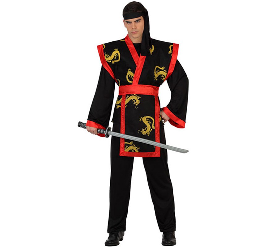 Disfraz de Samurai Dragón rojo y negro para hombre