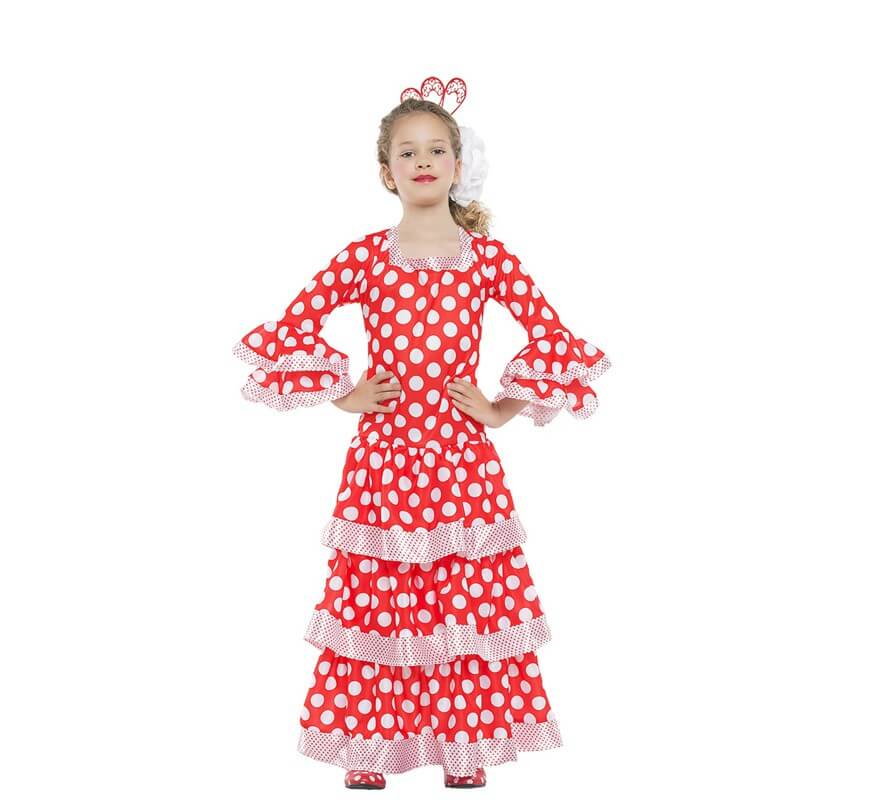 Disfraz de Sevillana roja con lunares para niña