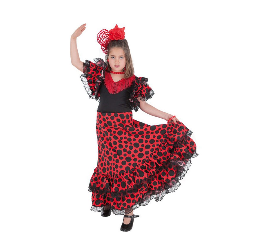 Disfraz de Sevillana roja y negra para niña