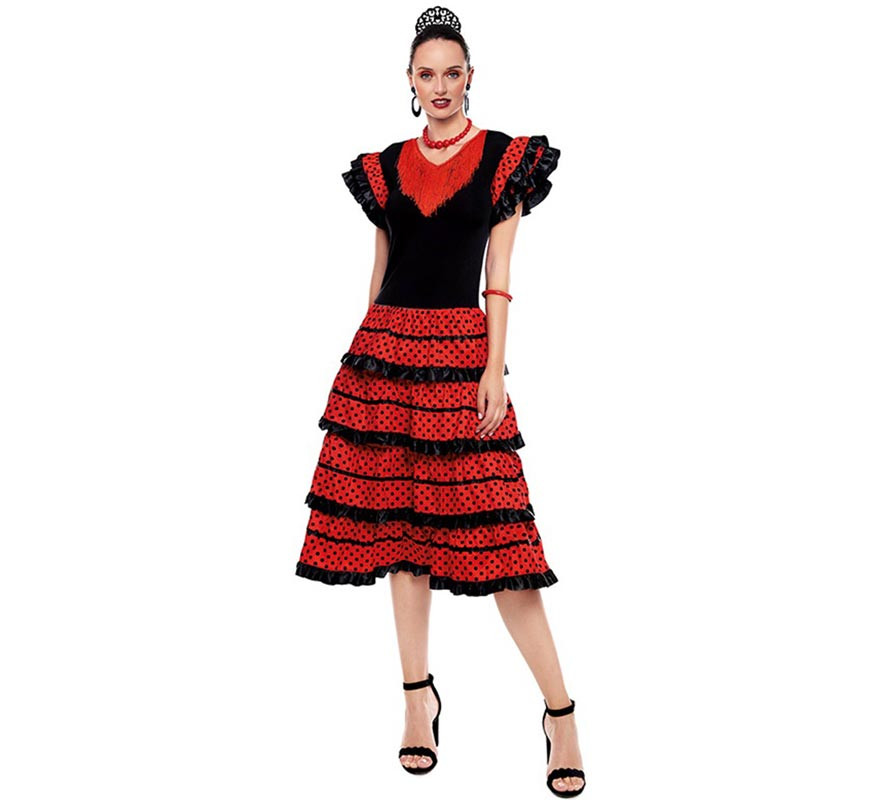 Antecedente Desear Amabilidad Disfraz de Sevillana rojo con borde negro para mujer