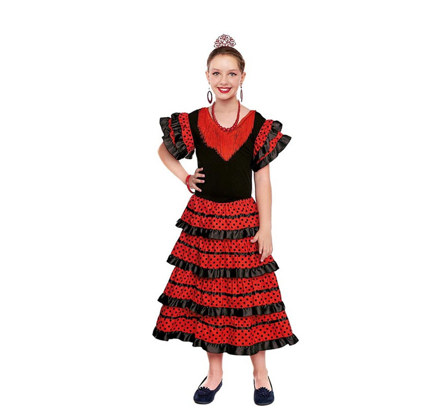 Disfraz de Sevillana Rojo-Negro Talla 12 años