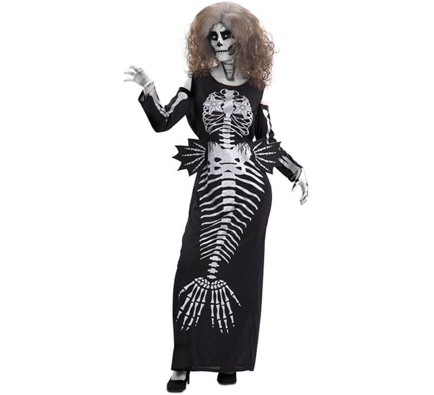 Mot Damen Kostüm Skelett Meerjungfrau Halloween 