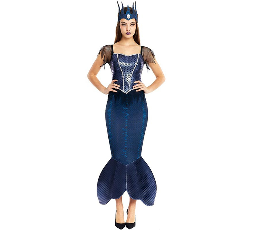 Women's Blue Evil Mermaid Costume with Crown