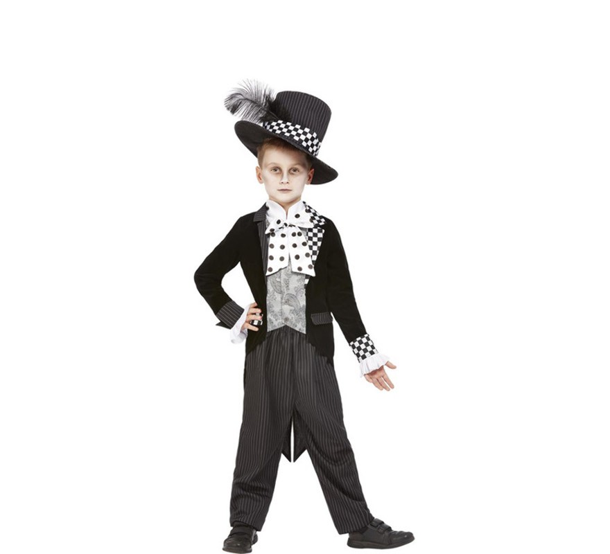 cero Día del Maestro Fugaz Disfraz de Sombrerero Loco negro y blanco para niño