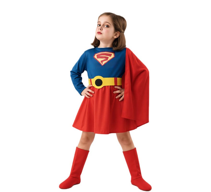 Fato de super heroína azul e vermelho para menina