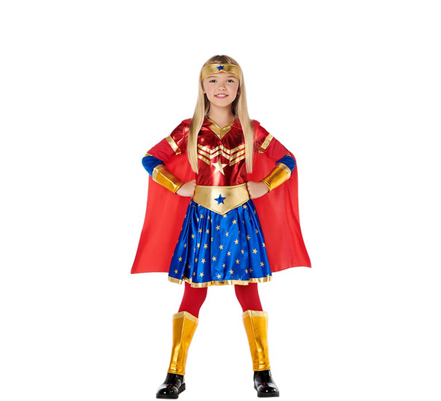 Superheroine costume with stars and cape for girls