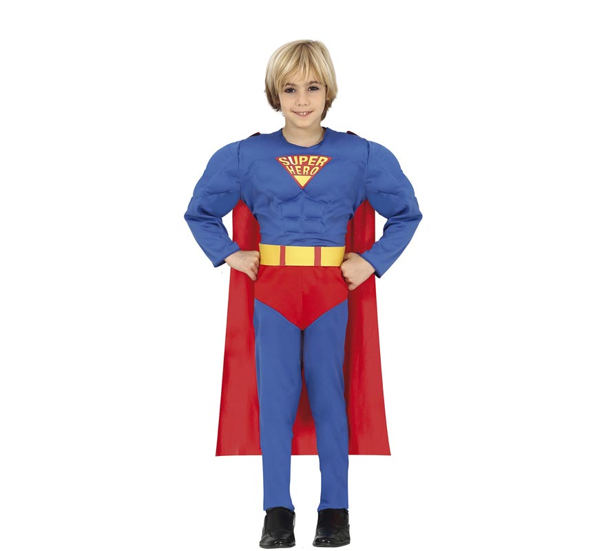 Blue and Red Muscle Superhero Costume for Boys