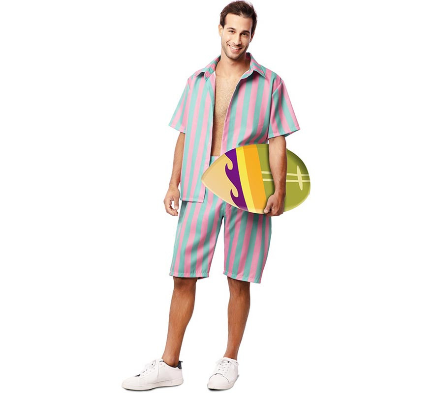 Pink and blue striped surfer costume for men