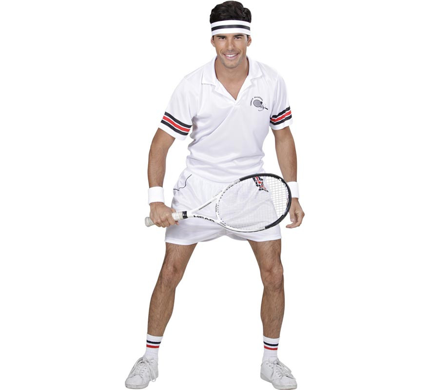 White tennis player costume with headband for men