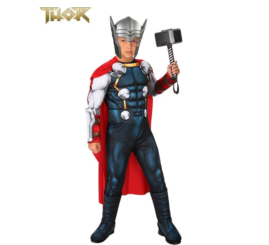 Deluxe Thor Muscle Costume with Cape for Boys