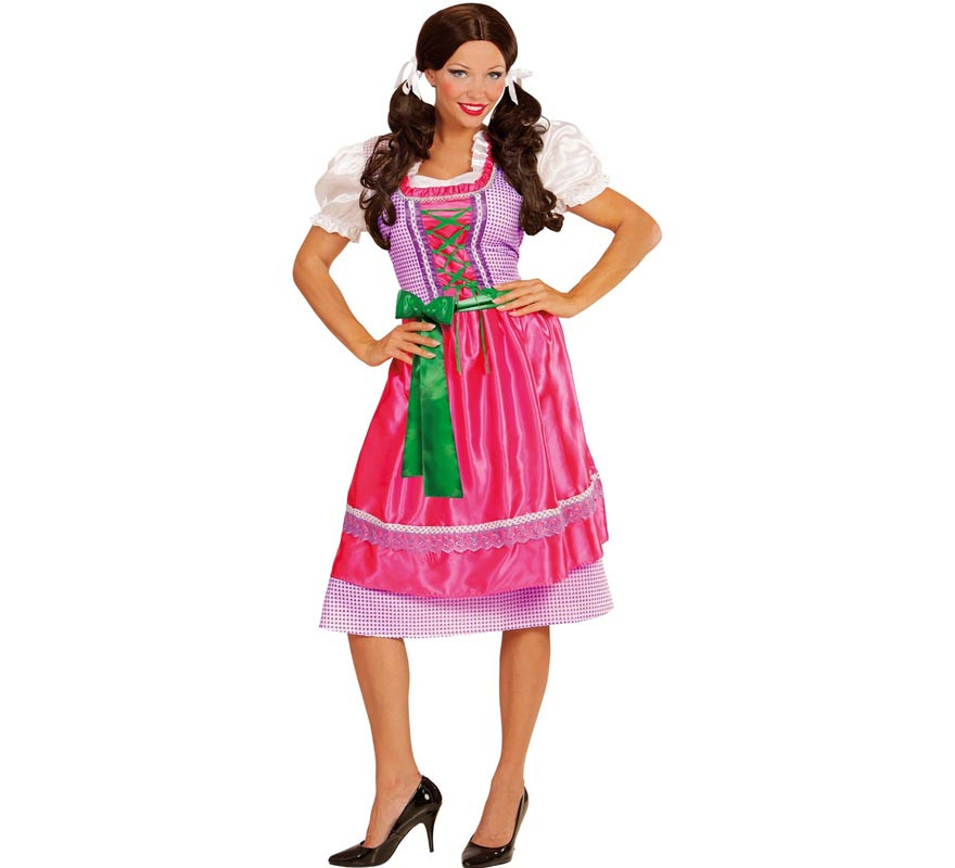 Pink and Green Dirndl Dirndl Costume with Apron for Women