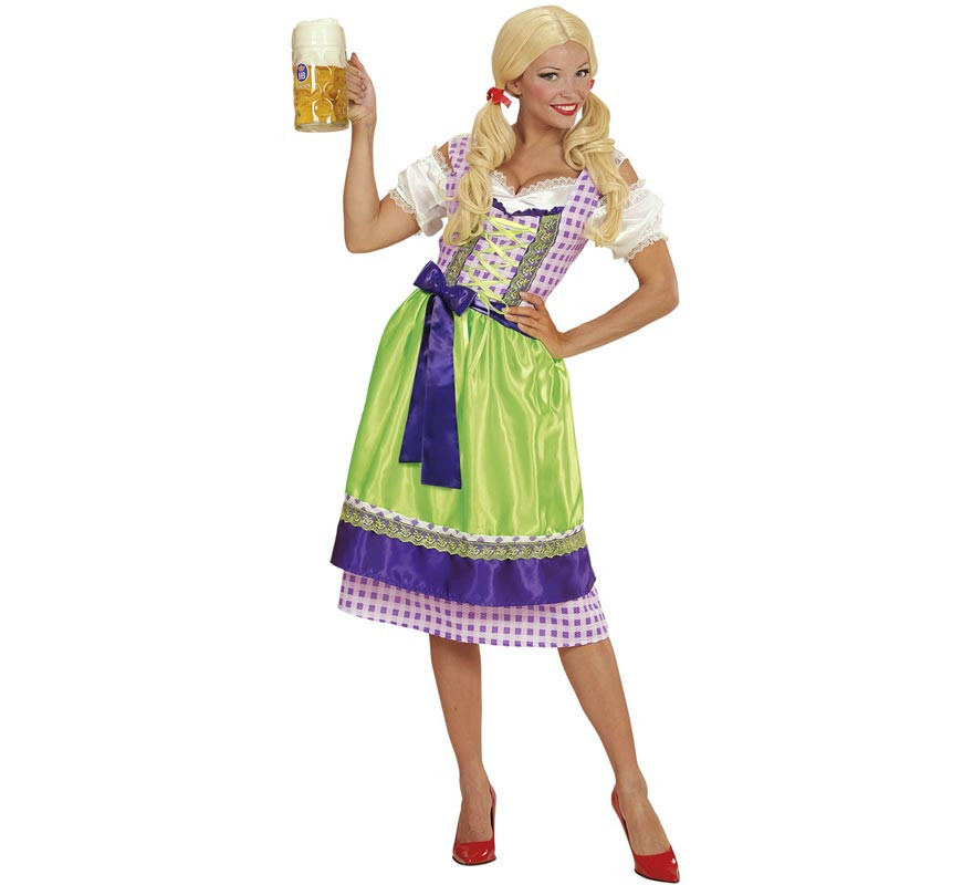 Green and Blue Dirndl Dirndl Costume with Apron for Women