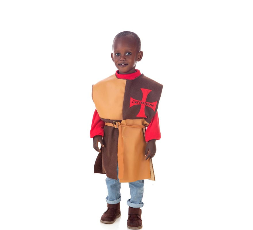 Brown and red long Medieval Tunic costume for children