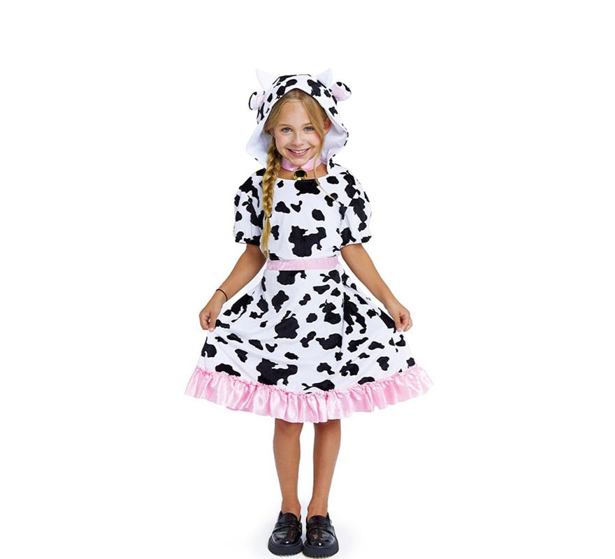 Cow costume in hooded dress with tail for girls and teenagers