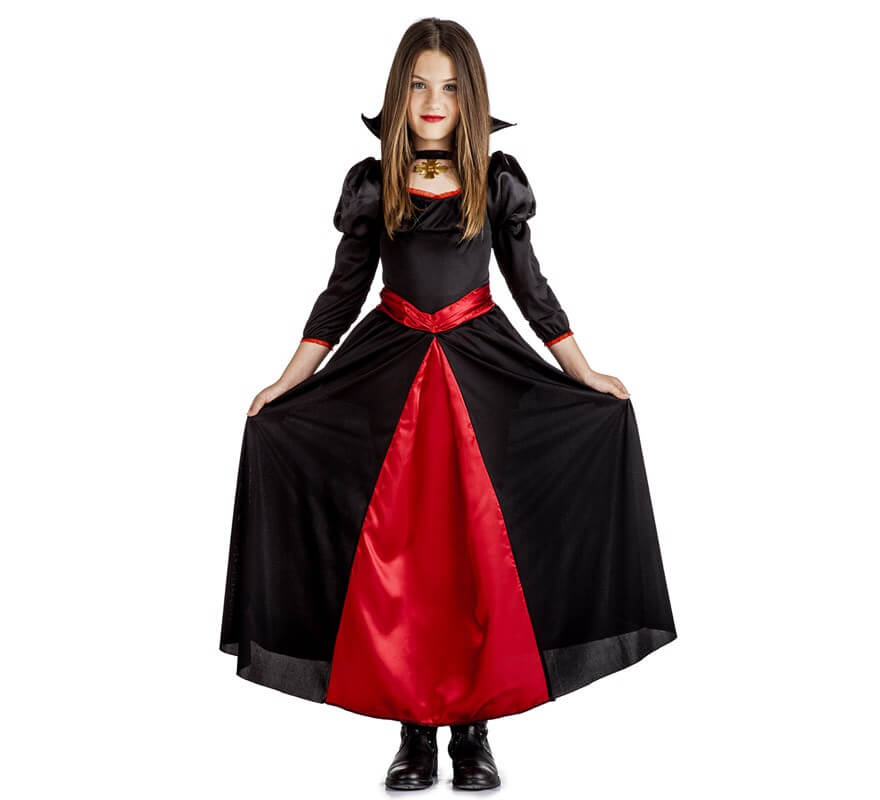 Vestido Fantasia Infantil Feminina Halloween Vampira Tiara e Asa