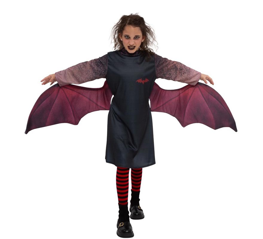 Dark vampire costume with wings for girl