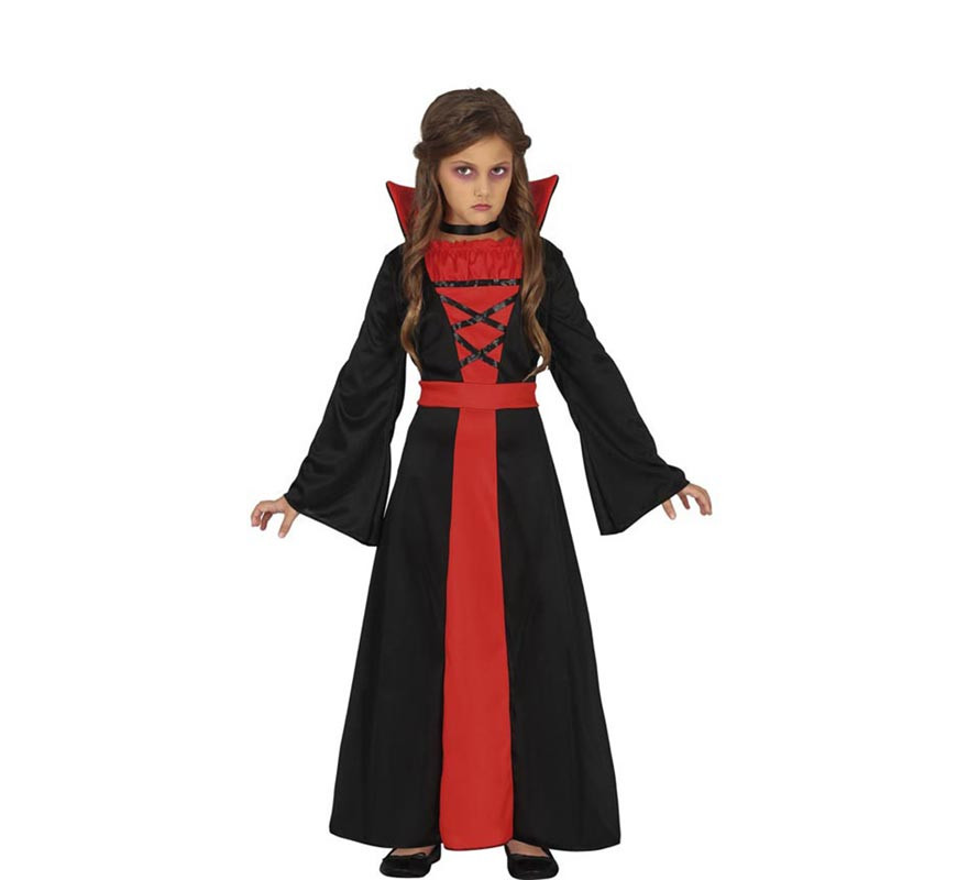 Vestido de vampiro preto e vermelho para meninas, Traje de
