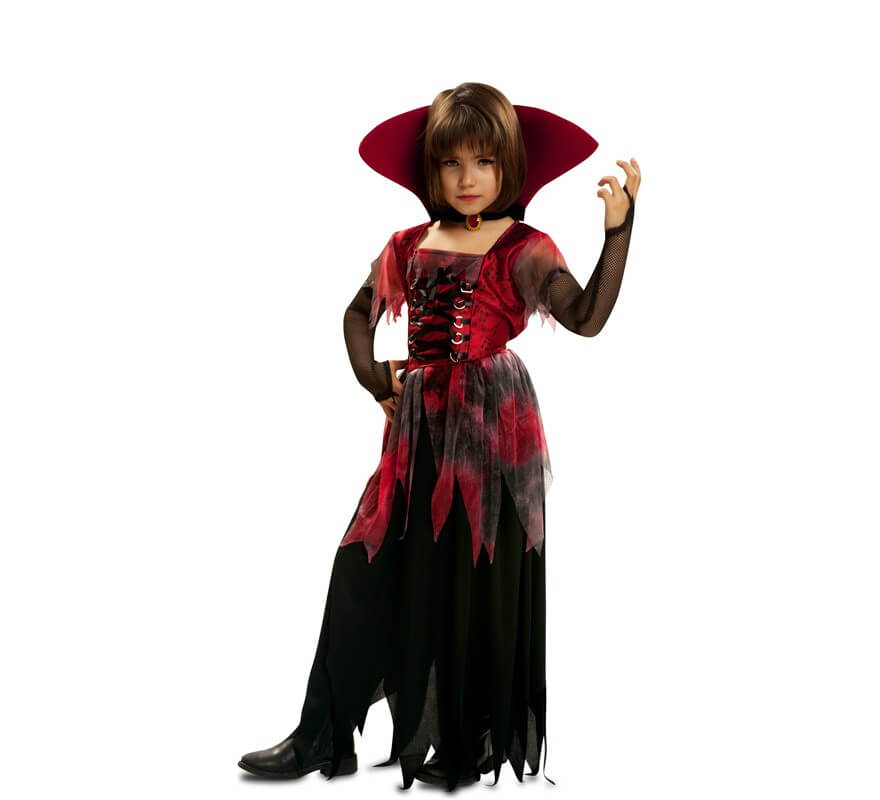 Disfraz de Vampiresa Gótica con cuello alzado para niña