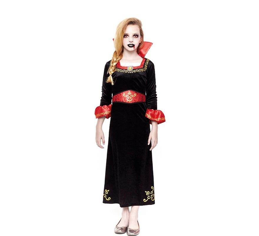 Vestido de vampiro preto e vermelho para meninas, Traje de