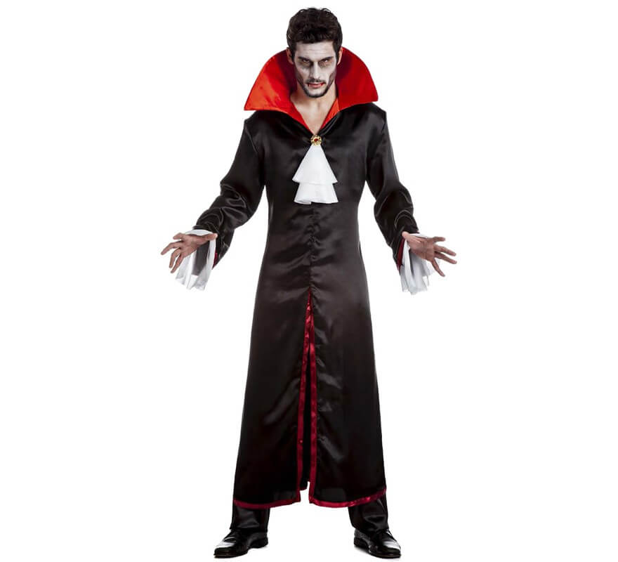 Fantasia de Vampiro masculina moderna com capa vermelha e preta