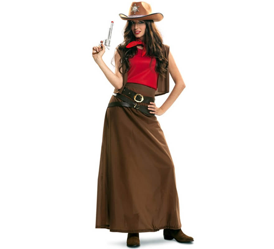 Costume da cowgirl con gonna marrone per donna