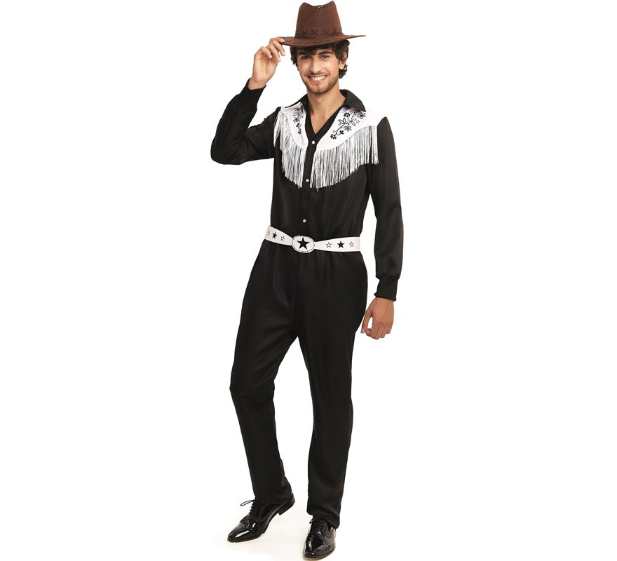 Fato de cowboy do Velho Oeste preto e branco para homem