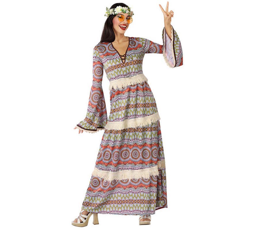 híbrido partícipe Pakistán Disfraz de Vestido Hippie con Estampado para mujer