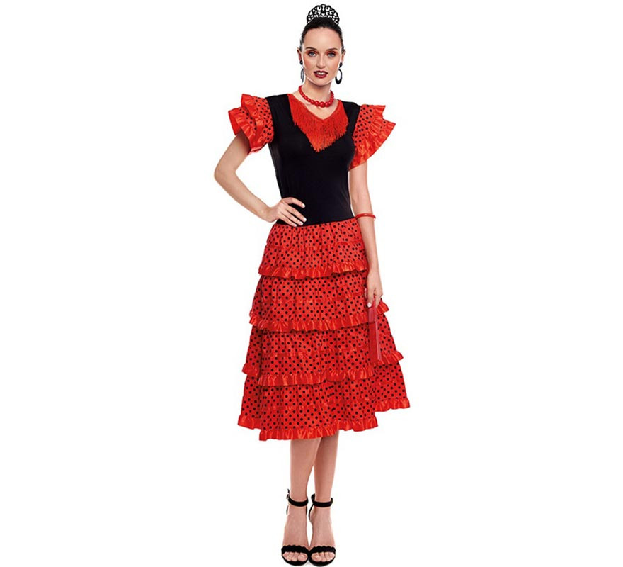 Disfraz de Vestido Sevillana rojo y negro para mujer