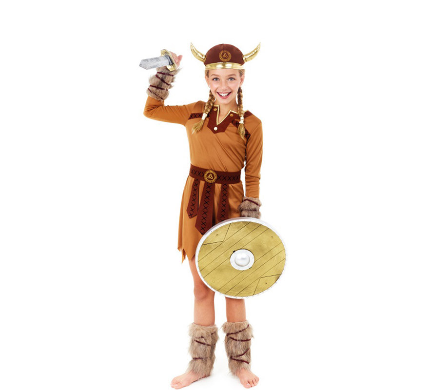 calina pasajero población Disfraz de Vikinga Marrón Guerrera para niña