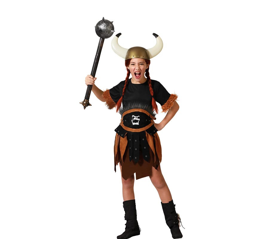 Dark brown Viking costume with belt for girl