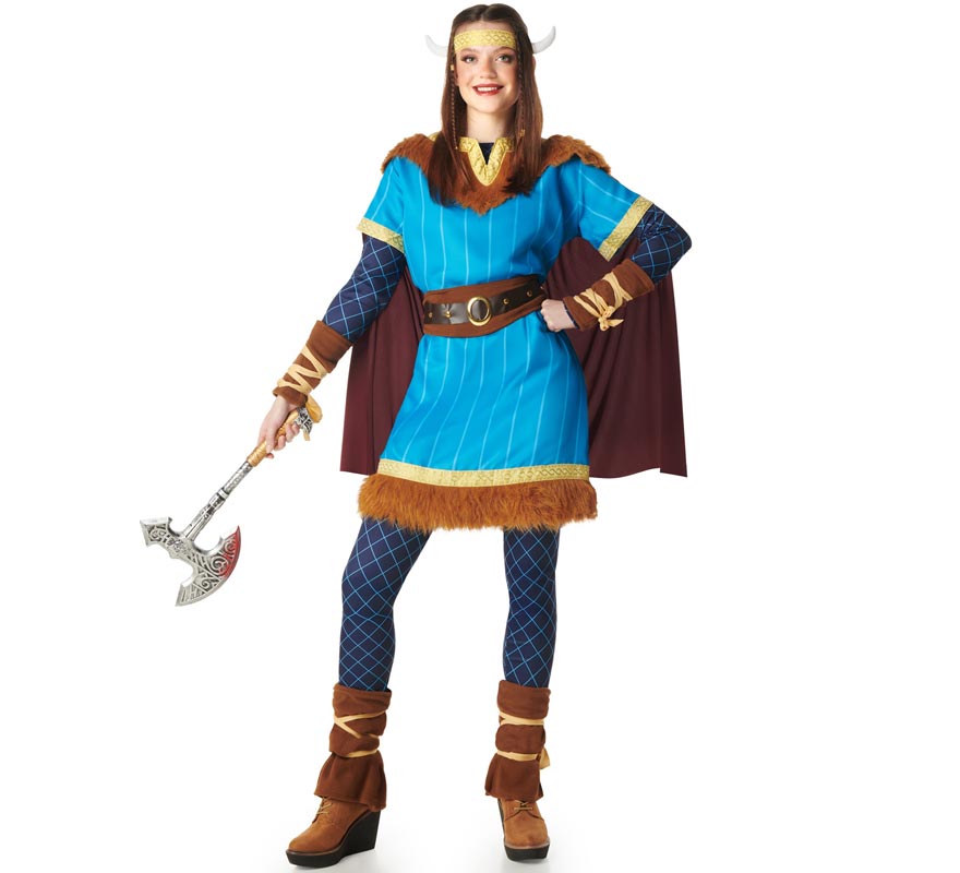 Blue Viking Costume with Cape for Women