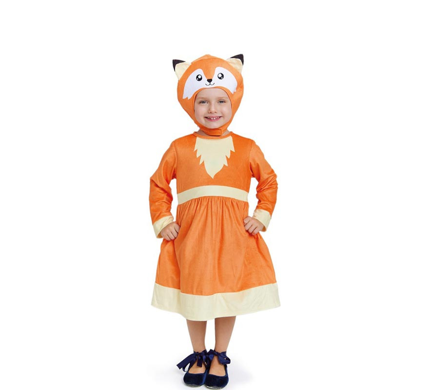 Fato de raposa laranja com vestido e chapéu para menina
