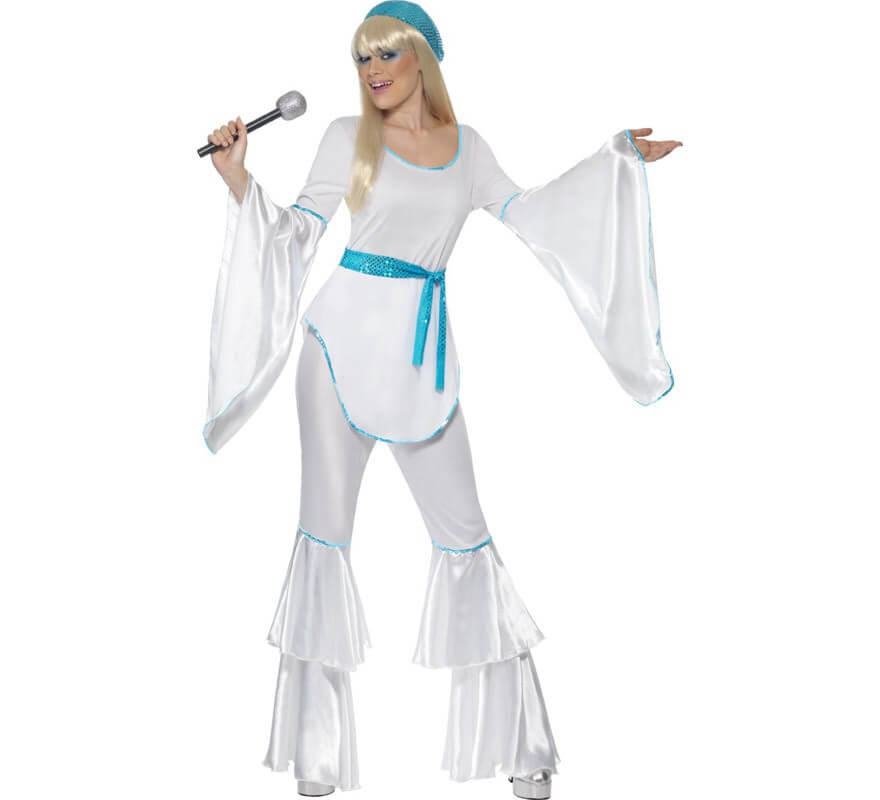 Disfraz Disco Super Trouper Blanco-Azul para Mujer