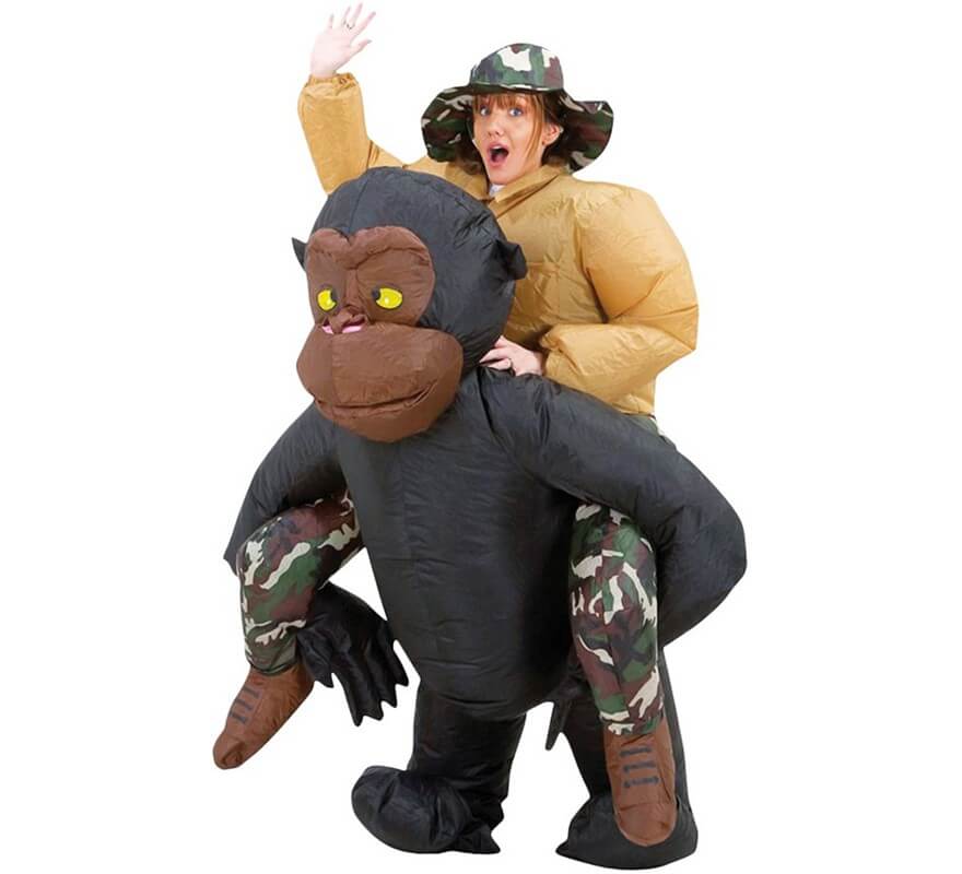 Disfraz Hinchable Explorador a hombros de Mono para adultos