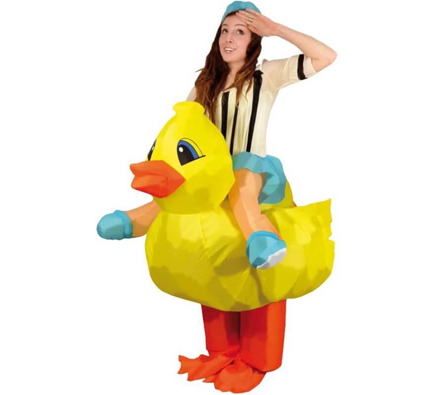 Disfraz Hinchable Jinete a hombros de Pato para adultos