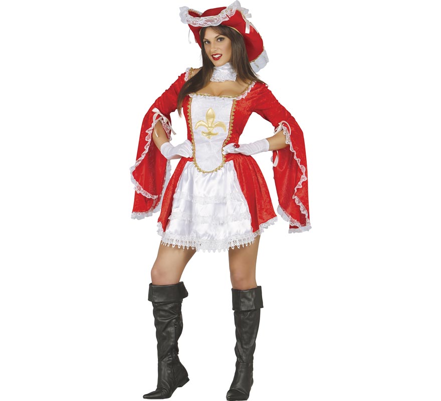 Red Musketeer Costume with Fleur de Lis for Women