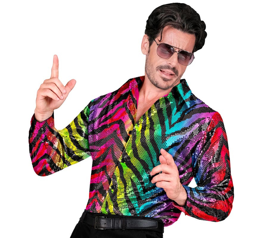 Multicolored animal print party shirt or costume for men