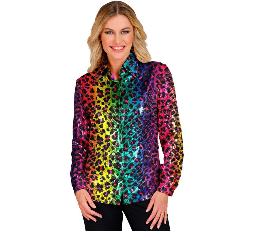 Multicolor print fashion shirt or costume with sequins for women