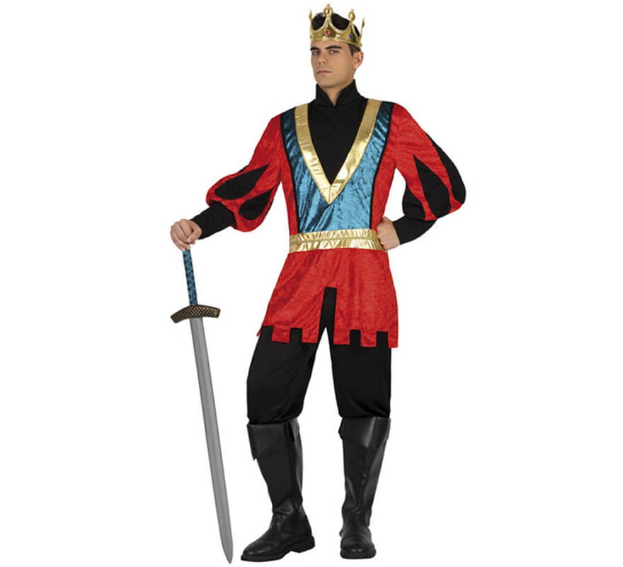 Disfraz o Casaca de Rey Medieval rojo de hombre