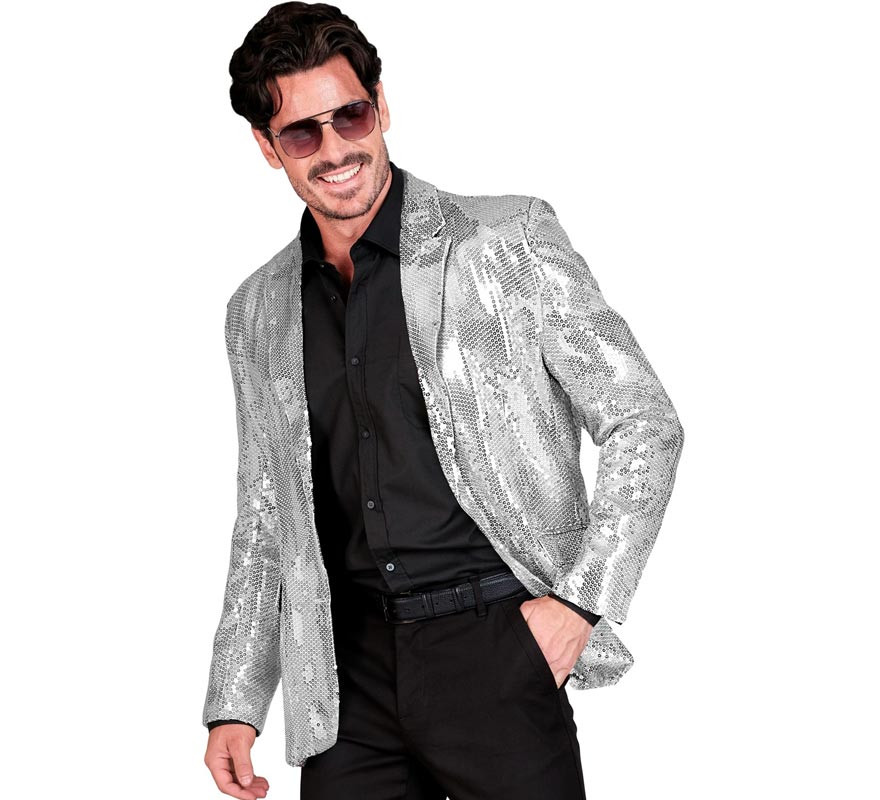 Men's Silver Sequin Disco Fashion Jacket