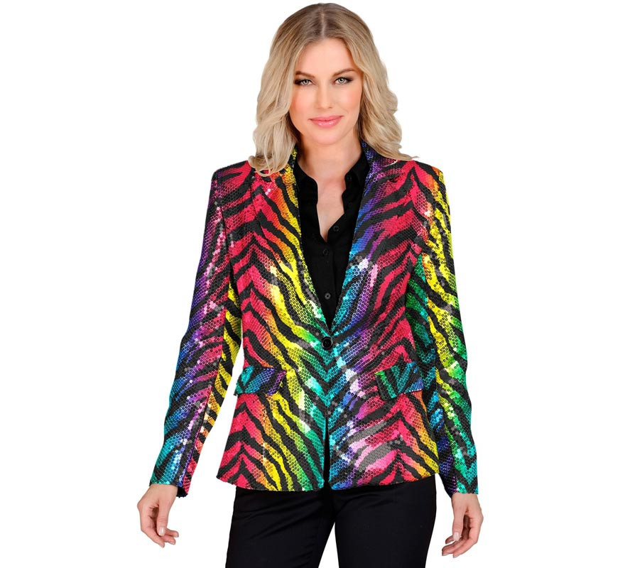 Multicolored striped animal print party costume or jacket for women