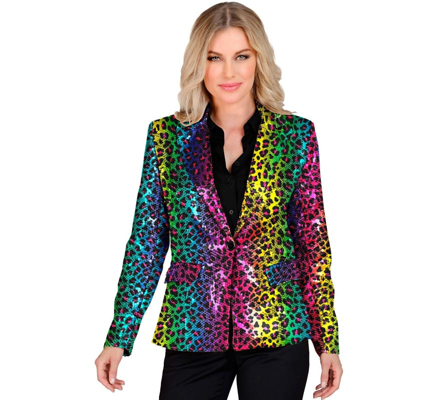 Multicolored leopard print animal print party costume or jacket for women