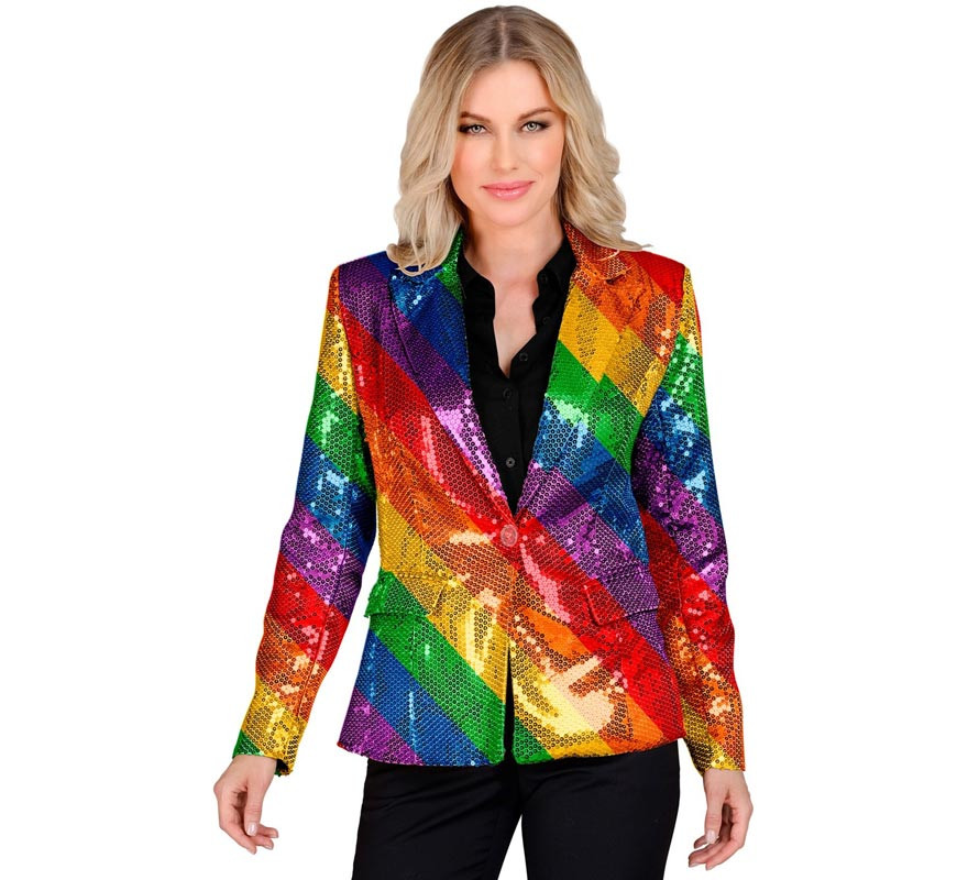 Costume or party jacket with multicolored stripes with sequins for women